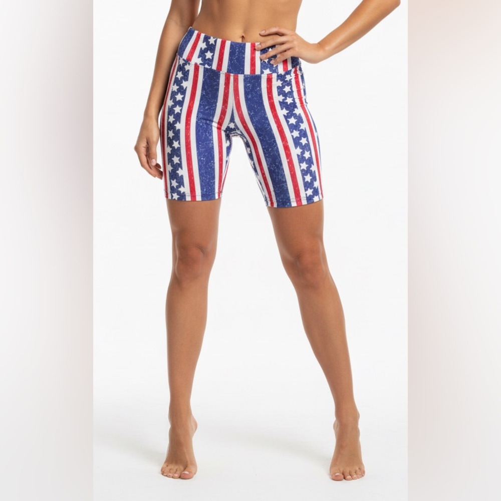 LuLaRoe Biker Shorts • Poly Spandex Blend Fabric • Red White and Blue Americana